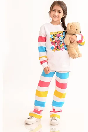 BONKIDS Girls Printed Pure Cotton Top with Pyjamas