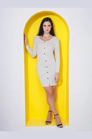 Chemistry Self Design Long Sleeves Cotton Bodycon Dress
