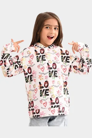 BONKIDS Girls Typography Printed Hooded Cotton Pullover