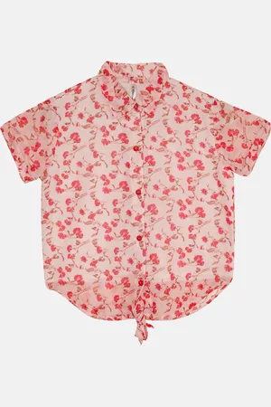 KiddoPanti Girls Floral Printed Tie-Up Shirt Style Top