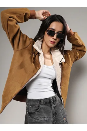 Campus Brown Windcheater Faux Fur Trim Suede Tailored Jacket