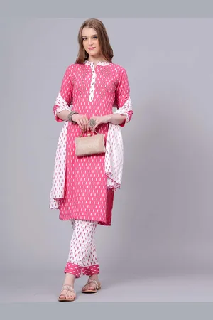 JC4U Ethnic Motifs Printed Pure Cotton Straight Kurta with Trousers & With Dupatta