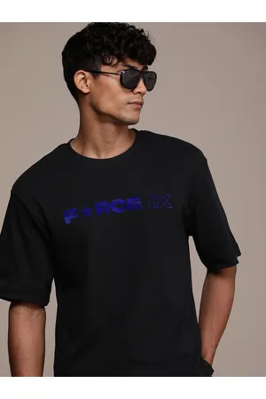 FORCE IX Men Brand Logo Printed Pure Cotton T-shirt