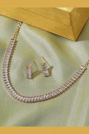 OOMPH Rose Gold-Plated American Diamond Studded Jewellery Set
