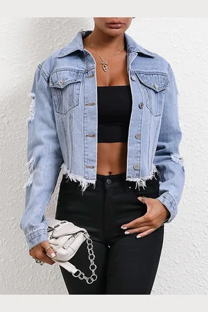 Stylecast Blue Crop Cotton Denim Jacket
