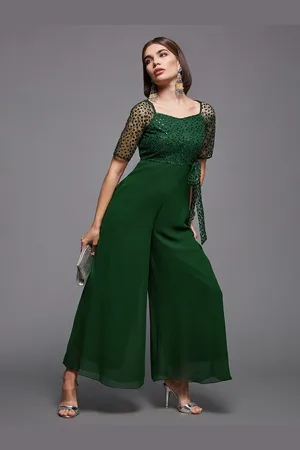 Miss Chase Women Gorgeous Green Solid Bling and Sparkly Jumpsuit