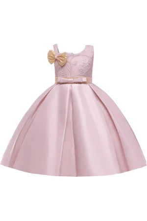 Stylecast Girls Pink Floral Embroidered Bow Pleated Maxi Dress