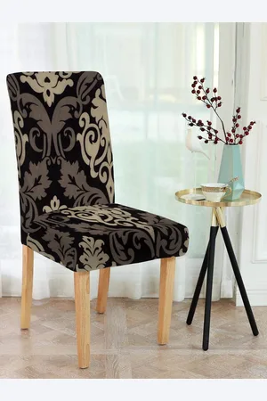 Cortina Black & Beige 4 Pcs Floral Print Chair Cover Set