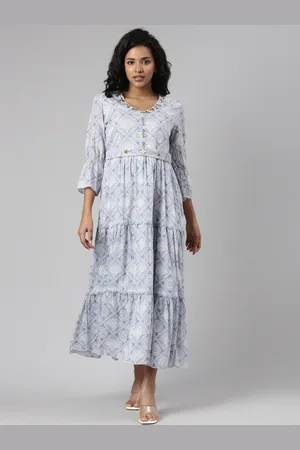 SHOWOFF Ethnic Motifs Print Cotton A-Line Midi Dress