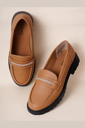 DressBerry Women Tan Slip-On Penny Loafers