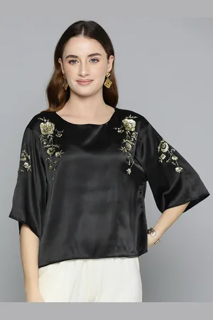 Scouph Floral Embellished Flared Sleeve Satin Top
