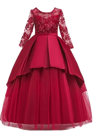 Stylecast Girls Red Floral Embroidered Layered Gown Dress