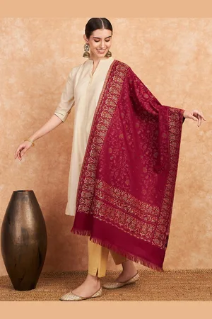 Sangria Floral Woven Design Winter Pashmina Shawl