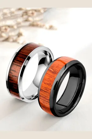 OOMPH Men Set Of 2 Stainless Steel Band Finger Rings