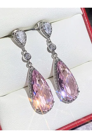 Designs & You Silver-Plated American Diamond Studded Teardrop Shaped Drop Earrings