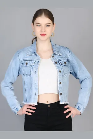 Chemistry Fringed Hem Cotton Denim Crop Jacket