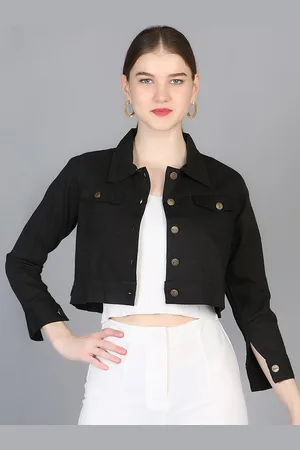 Chemistry Spread Collar Cotton Crop Denim Jacket