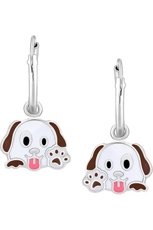 GIVA Girls 925 Sterling Silver Rhodium-Plated Puppy Shaped Enamelled Hoop Earrings