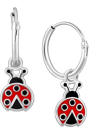 GIVA Girls 925 Sterling Silver Rhodium-Plated Ladybug Shaped Enamelled Hoop Earrings
