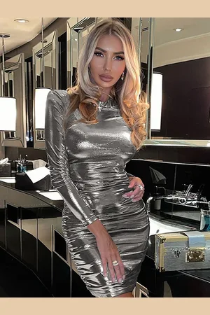 LULU & SKY High Neck Ruched Bodycon Dress