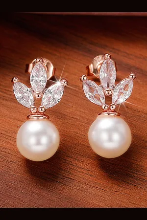 Designs & You Rose Gold-Plated American Diamond Floral Drop Earrings