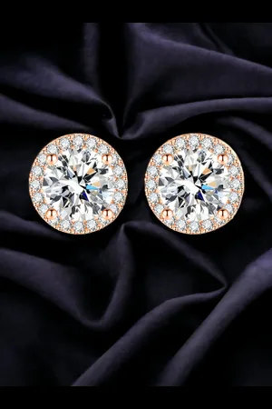 Designs & You Rose Gold Plated Cubic Zirconia Studded Round Crushed Ice Cut Stud Earrings