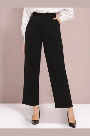 Martini Women High-Rise Smart Straight Fit Pleated Plain Regular Trousers