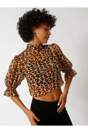 Campus Abstract Printed High Neck Regular Crop Top