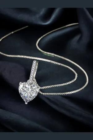 Designs & You Silver Plated Cubic Zirconia Studded Heart Shape Pendant With Chain