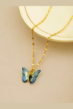 Carlton London Women Gold-Plated Butterfly Charm Pendant with Chain