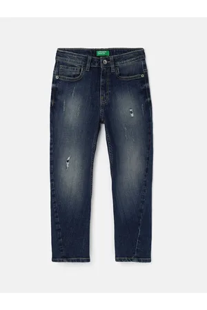 Benetton Boys Mid-Rise Low Distress Heavy Fade Jeans