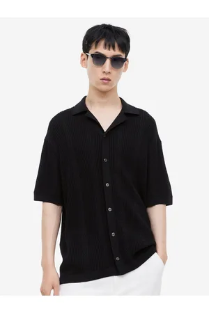 H&M Men Regular Fit Textured-Knit Resort Shirt
