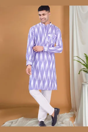 SHIWAM ETHNIX Ikat Printed Band Collar Regular Kurta With Pyjamas