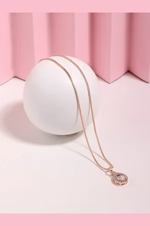 Ami Rose Gold-Plated Stone-Studded Oval Shaped-Charm Pendant With Chain