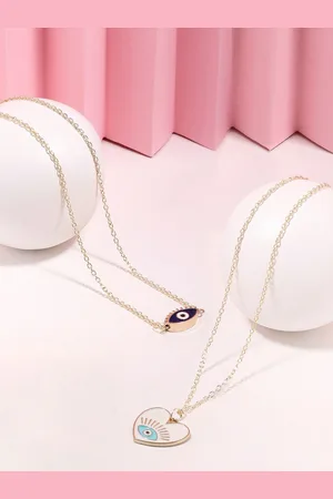 Ami Set Of 2 Gold-Plated Enamelled Evil Eye Pendant Minimal Chain