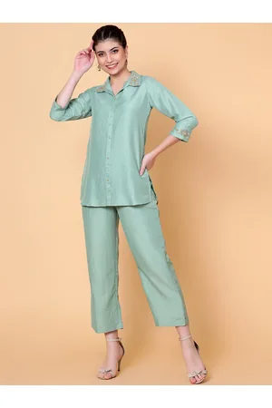Bani Women Embellished Shirt Collar Tunic With Trouser