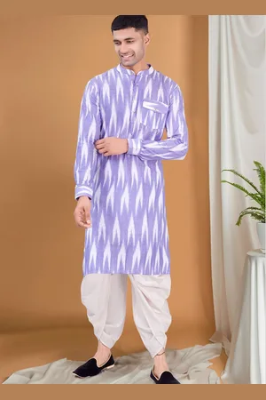 SHIWAM ETHNIX Geometric Printed Mandarin Collar Ikat Kurta With Dhoti Pants
