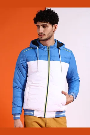 The Indian Garage Co White Colourblocked Hooded Padded Jacket