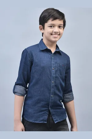 Crimsoune Club Boys Classic Slim Fit Roll Up Sleeves Pure Cotton Casual Shirt