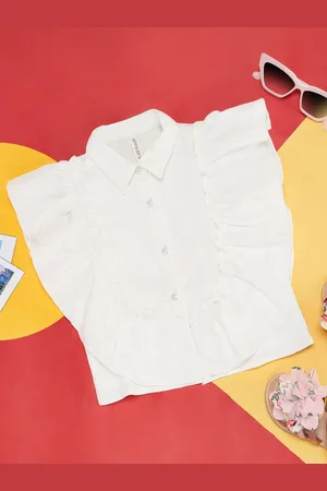 Pantaloons Girls Peter Flutter Sleeves Cotton Shirt Style Top