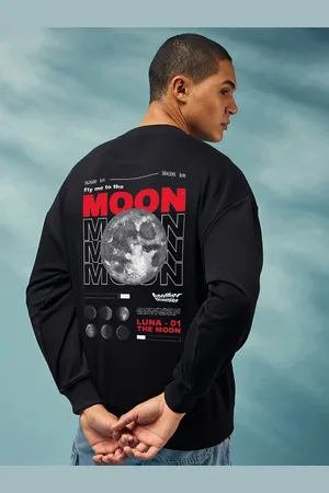 Bewakoof Fly Me To The Moon Graphic Printed Oversized Sweatshirt