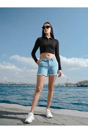 SPYKAR Women Blue Washed Denim Shorts