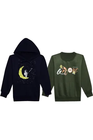 VIMAL JONNEY Kids Pack Of 2 Printed Hooded Long Sleeve Cotton Fleece Pullover Sweatshirts