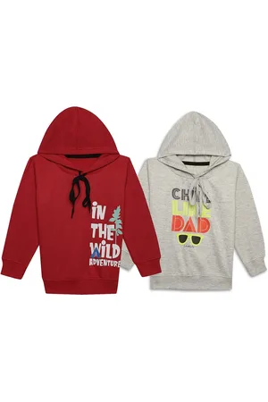 VIMAL JONNEY Pack Of 2 Kids Typography Printed Cotton Fleece Hood Pullover Sweatshirt