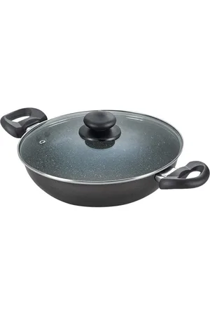 Prestige Omega Deluxe Granite Black Non-Stick Induction Base Kadhai With Glass Lid 2.4L