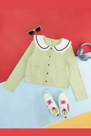 Pantaloons Girls Peter Pan Collar Open Front Jacket