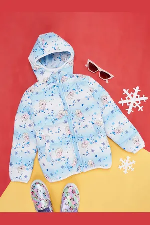 Pantaloons Girls Frozen Printed Hooded Puffer Jacket