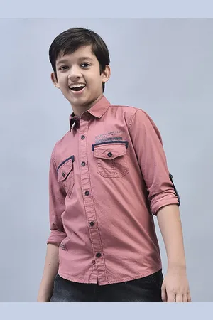 Crimsoune Club Boys Classic Slim Fit Roll-Up Sleeves Pure Cotton Casual Shirt