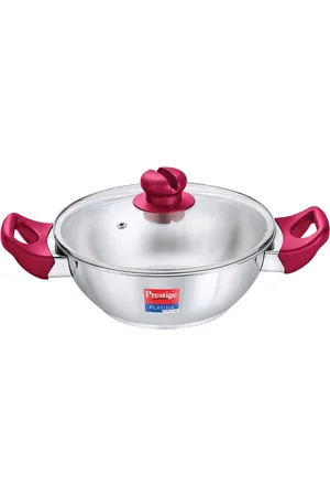 Prestige Platina Popular Stainless Steel Induction Base Kadai With Glass Lid-1 L