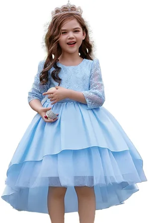 Stylecast Girls Blue Self Design Layered Balloon Midi Dress